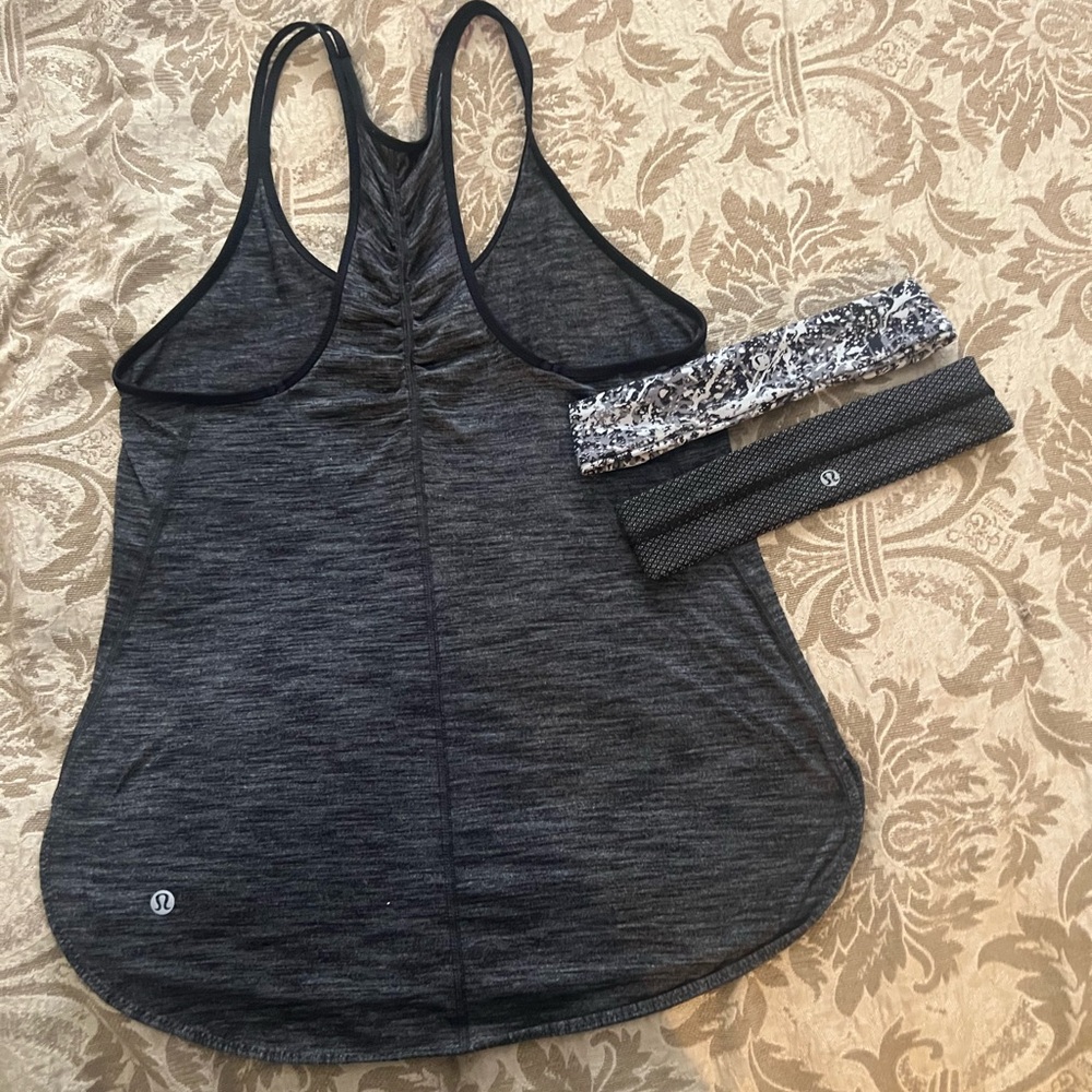 Lululemon tank top with two head bands.
